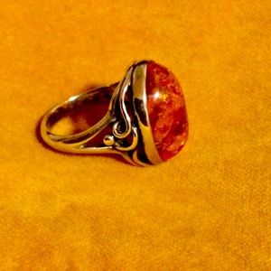 Sterling silver ring with amber stone